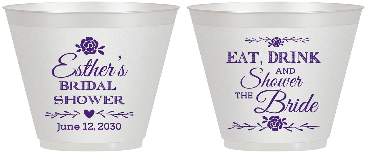 Custom Bridal Shower 9 oz Wine Frosted Cups - Eat Drink Shower Bride | 100002