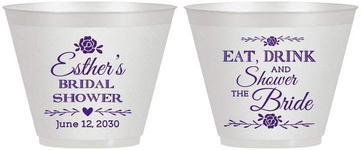 Custom Bridal Shower 9 oz Wine Frosted Cups - Eat Drink Shower Bride | 100002