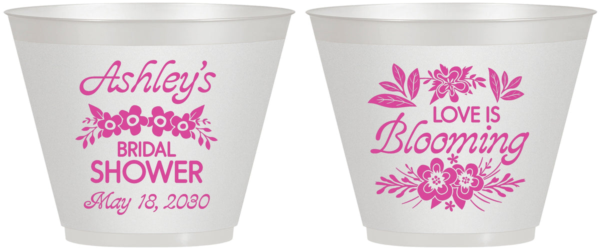 Custom Bridal Shower 9 oz Wine Frosted Cups - Love Is Blooming | 100007