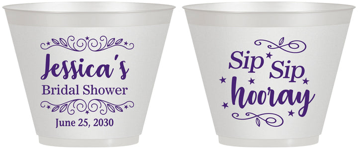 Custom Bridal Shower 9 oz Wine Frosted Cups - Sip Sip Hooray | 100016