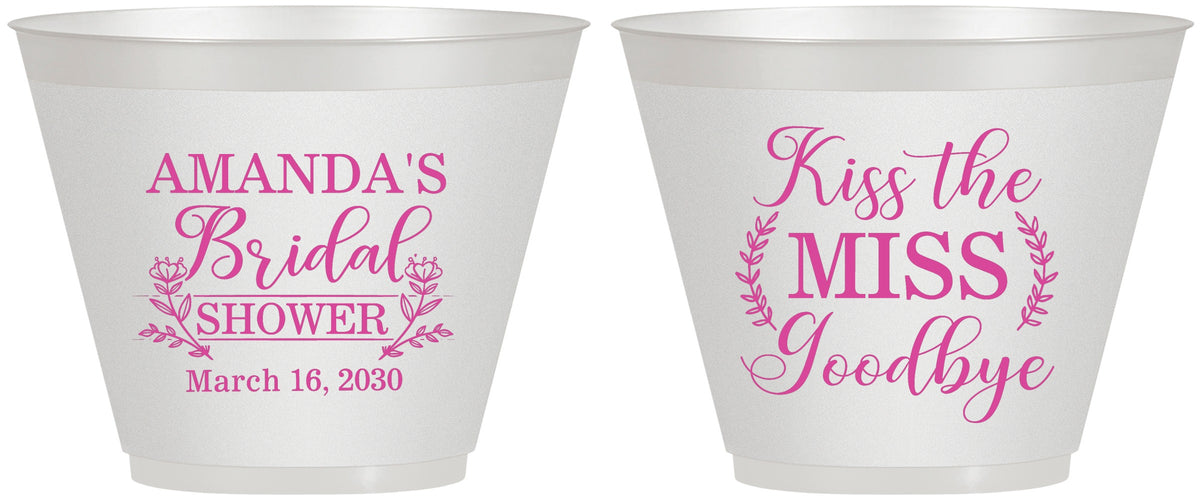 Custom Bridal Shower 9 oz Wine Frosted Cups - Kiss The Miss Goodbye | 100017