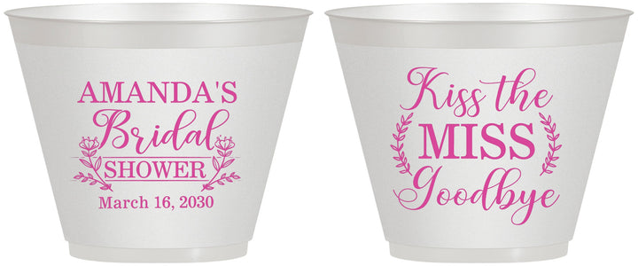 Custom Bridal Shower 9 oz Wine Frosted Cups - Kiss The Miss Goodbye | 100017