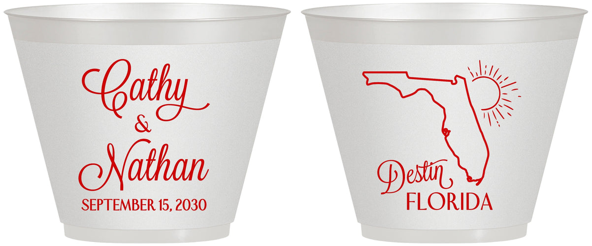 Custom Wedding 9 oz Wine Frosted Cups - Florida | 108