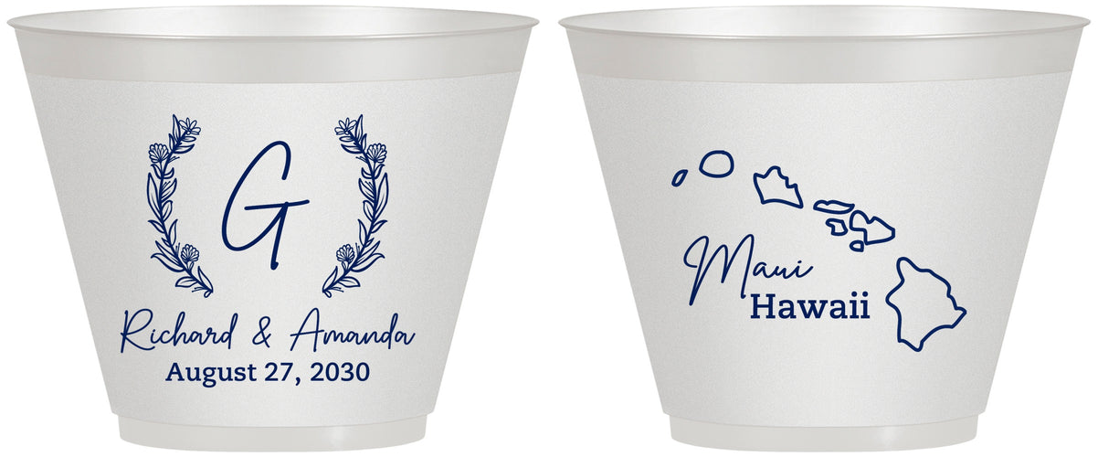 Custom Wedding 9 oz Wine Frosted Cups - Hawaii | 110