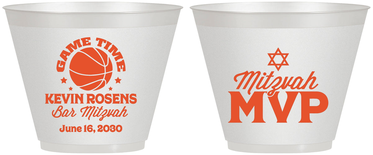 Custom Bar Mitzvah 9 oz Wine Frosted Cups - 13th Birthday Basketball | 110001
