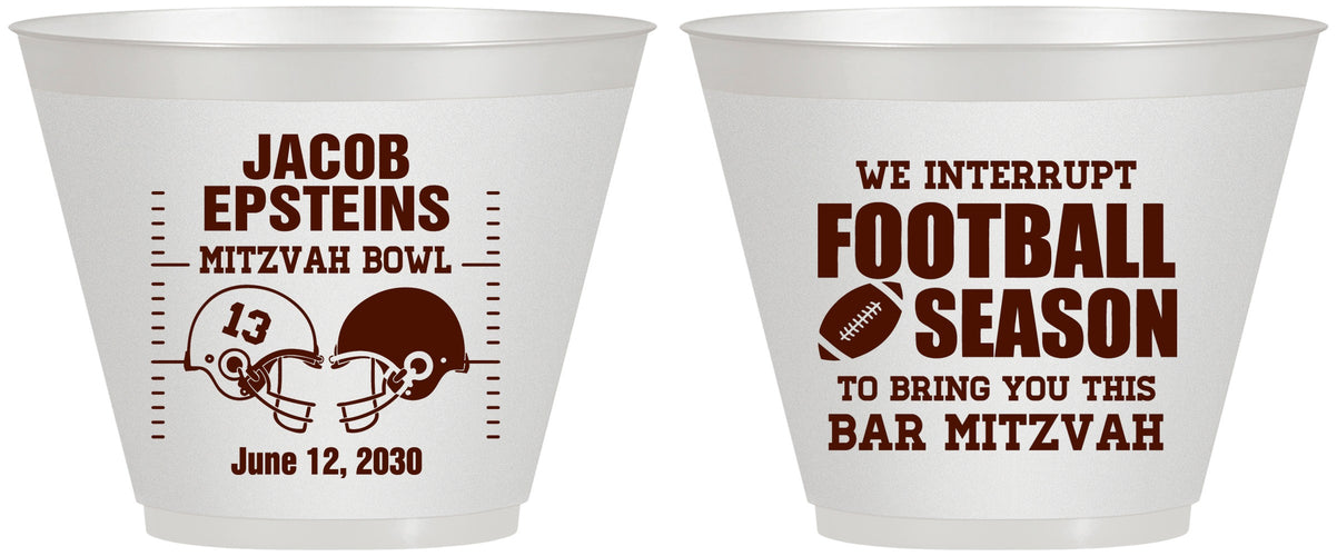 Custom Bar Mitzvah 9 oz Wine Frosted Cups - 13th Birthday Football | 110003