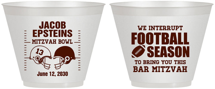 Custom Bar Mitzvah 9 oz Wine Frosted Cups - 13th Birthday Football | 110003