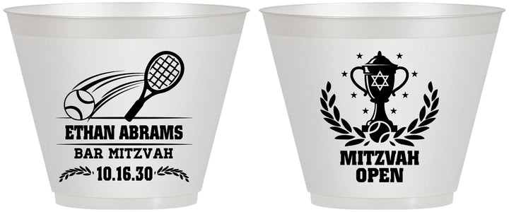 Custom Bar Mitzvah 9 oz Wine Frosted Cups - 13th Birthday Tennis | 110011
