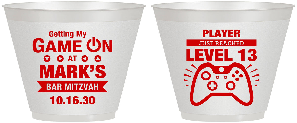 Custom Bar Mitzvah 9 oz Wine Frosted Cups - 13th Birthday Video Game | 110013