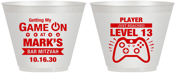 Custom Bar Mitzvah 9 oz Wine Frosted Cups - 13th Birthday Video Game | 110013
