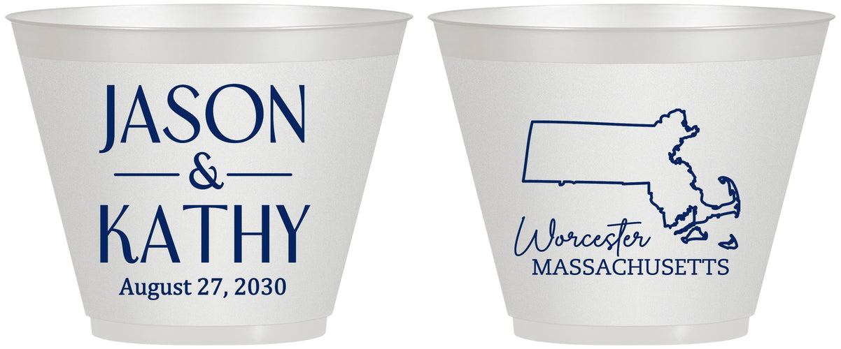 Custom Wedding 9 oz Wine Frosted Cups - Massachusetts | 120