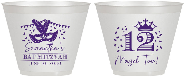 Custom Bat Mitzvah 9 oz Wine Frosted Cups - 12th Birthday Mazel Tov | 120000
