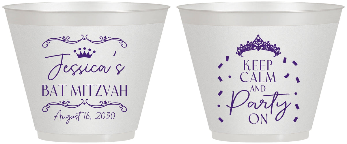 Custom Bat Mitzvah 9 oz Wine Frosted Cups - 12th Birthday Tiara | 120002