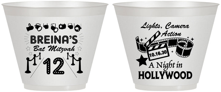 Custom Bat Mitzvah 9 oz Wine Frosted Cups - 12th Birthday Hollywood | 120006