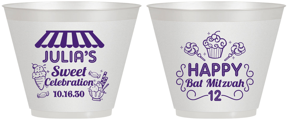 Custom Bat Mitzvah 9 oz Wine Frosted Cups - 12th Birthday Cupcake | 120010