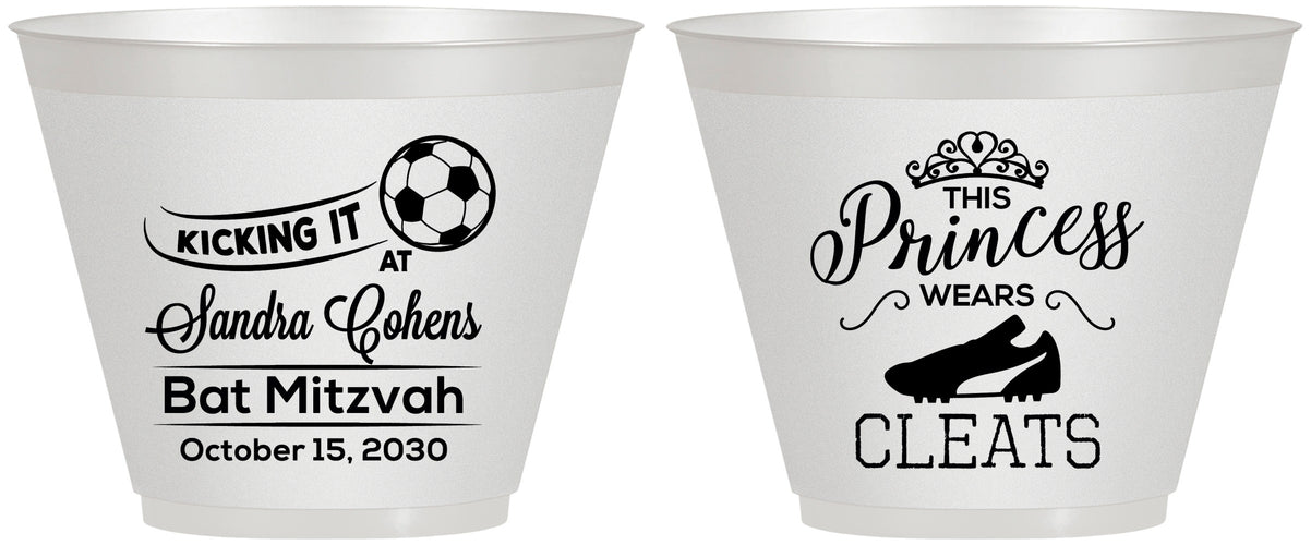 Custom Bat Mitzvah 9 oz Wine Frosted Cups - 12th Birthday Soccer | 120014