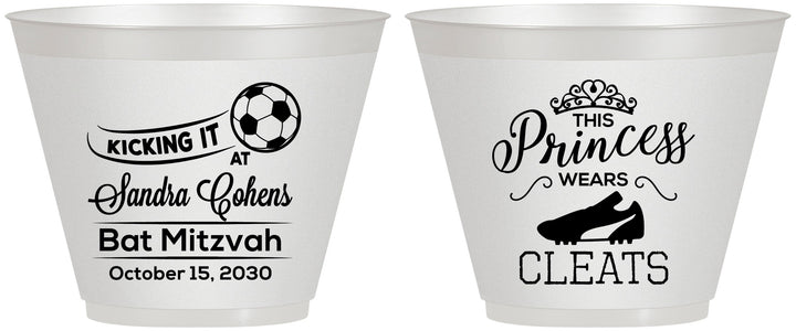 Custom Bat Mitzvah 9 oz Wine Frosted Cups - 12th Birthday Soccer | 120014