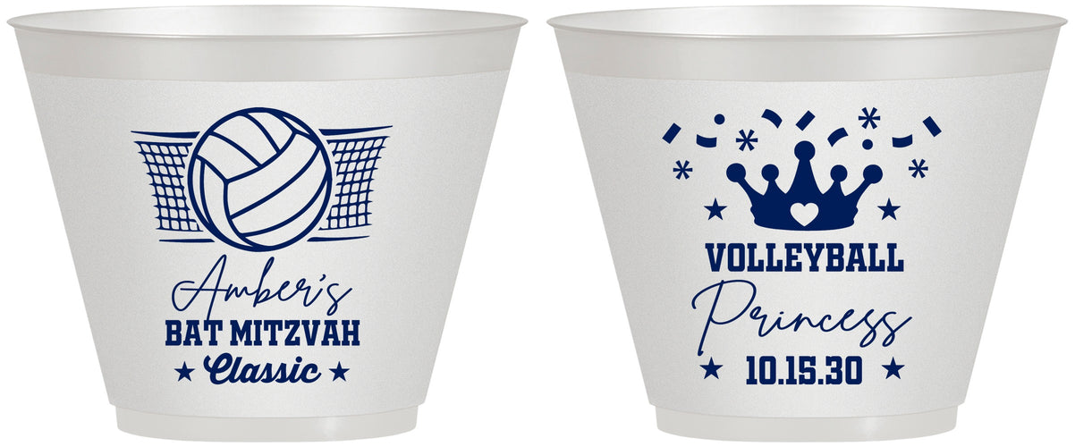Custom Bat Mitzvah 9 oz Wine Frosted Cups - 12th Birthday Volleyball | 120015