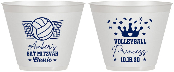 Custom Bat Mitzvah 9 oz Wine Frosted Cups - 12th Birthday Volleyball | 120015