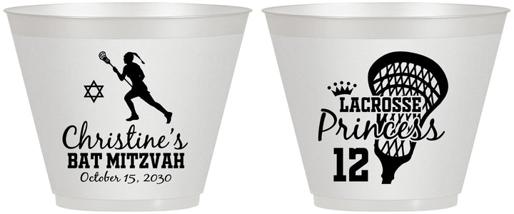 Custom Bat Mitzvah 9 oz Wine Frosted Cups - 12th Birthday Lacrosse | 120017