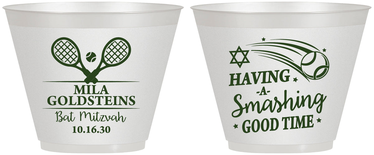 Custom Bat Mitzvah 9 oz Wine Frosted Cups - 12th Birthday Tennis | 120018