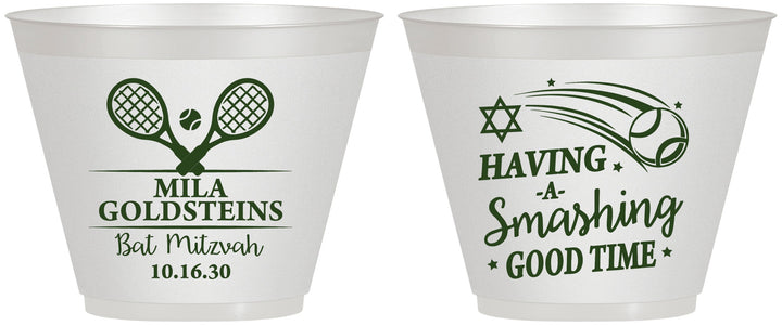 Custom Bat Mitzvah 9 oz Wine Frosted Cups - 12th Birthday Tennis | 120018