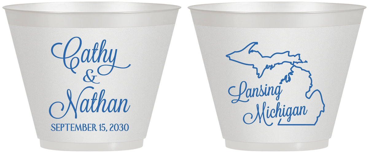 Custom Wedding 9 oz Wine Frosted Cups - Michigan | 121