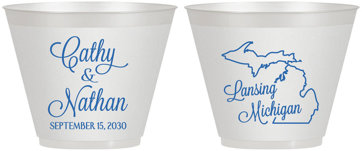 Custom Wedding 9 oz Wine Frosted Cups - Michigan | 121