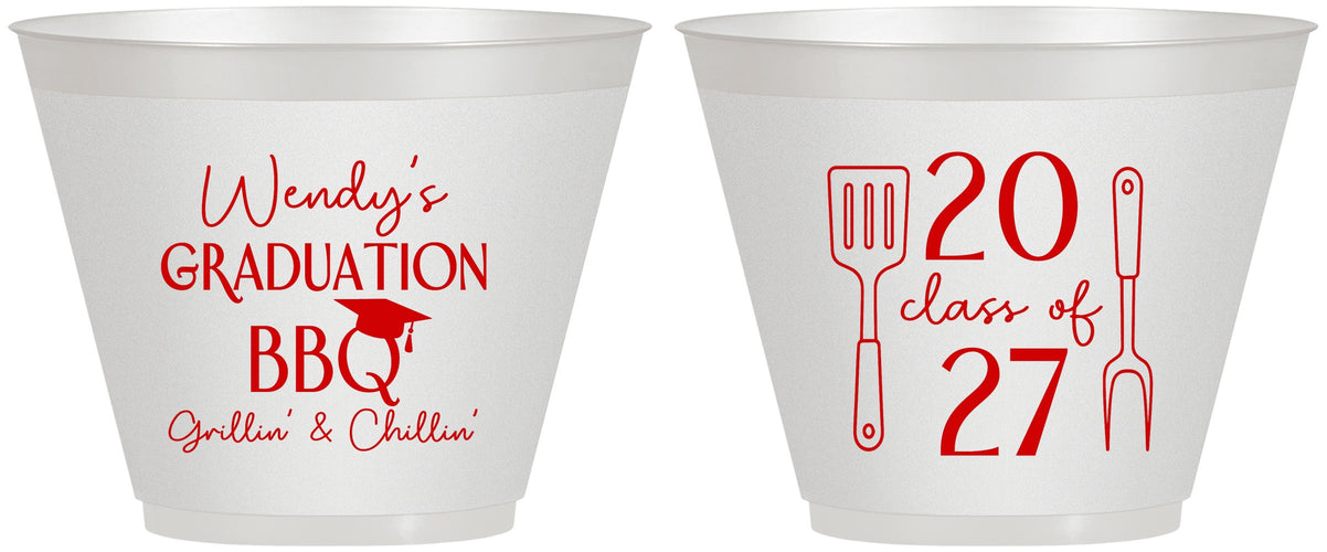 Custom Graduation 9 oz Wine Frosted Cups - Class Of 2027 Bbq | 130008
