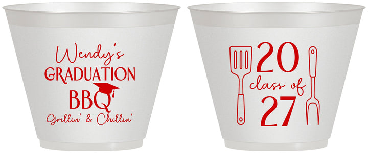 Custom Graduation 9 oz Wine Frosted Cups - Class Of 2027 Bbq | 130008
