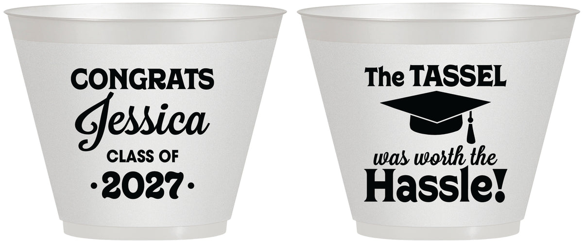Custom Graduation 9 oz Wine Frosted Cups - Class Of 2027 Tassel Hassel | 130012
