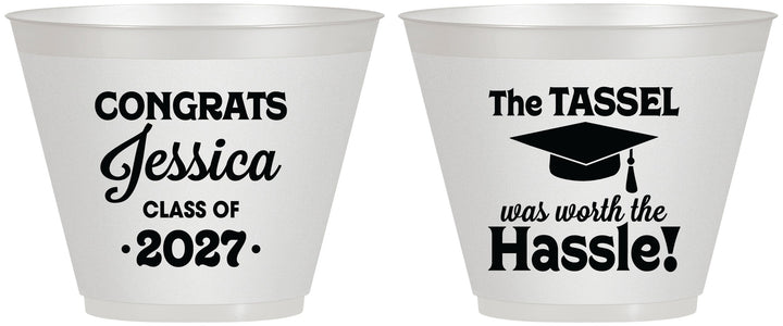 Custom Graduation 9 oz Wine Frosted Cups - Class Of 2027 Tassel Hassel | 130012