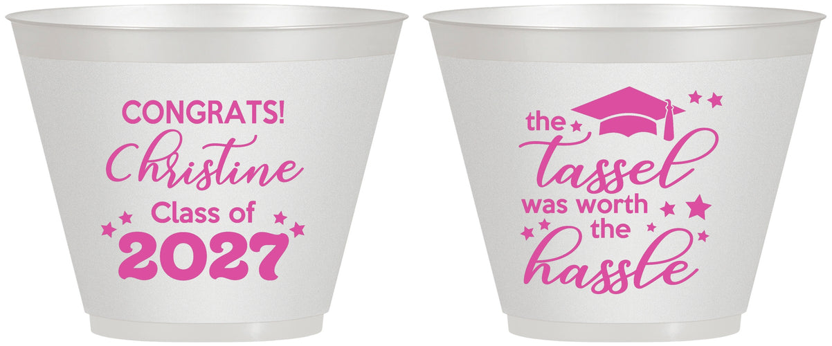 Custom Graduation 9 oz Wine Frosted Cups - Class Of 2027 Tassel Hassel | 130013