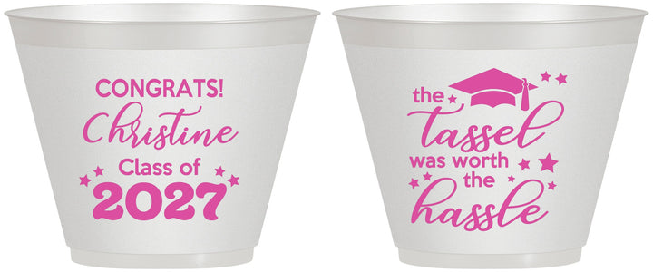 Custom Graduation 9 oz Wine Frosted Cups - Class Of 2027 Tassel Hassel | 130013