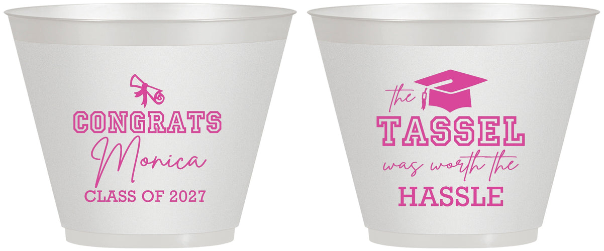 Custom Graduation 9 oz Wine Frosted Cups - Class Of 2027 Tassel Hassel | 130014