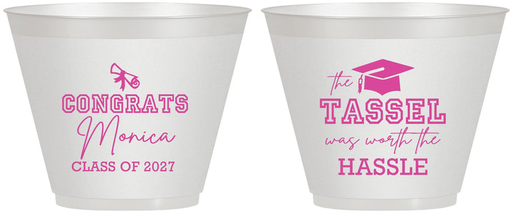 Custom Graduation 9 oz Wine Frosted Cups - Class Of 2027 Tassel Hassel | 130014
