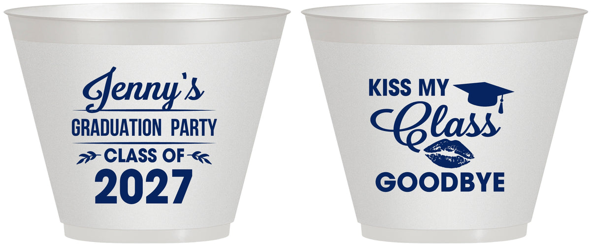 Custom Graduation 9 oz Wine Frosted Cups - Class Of 2027 Kiss Class Goodbye | 130028