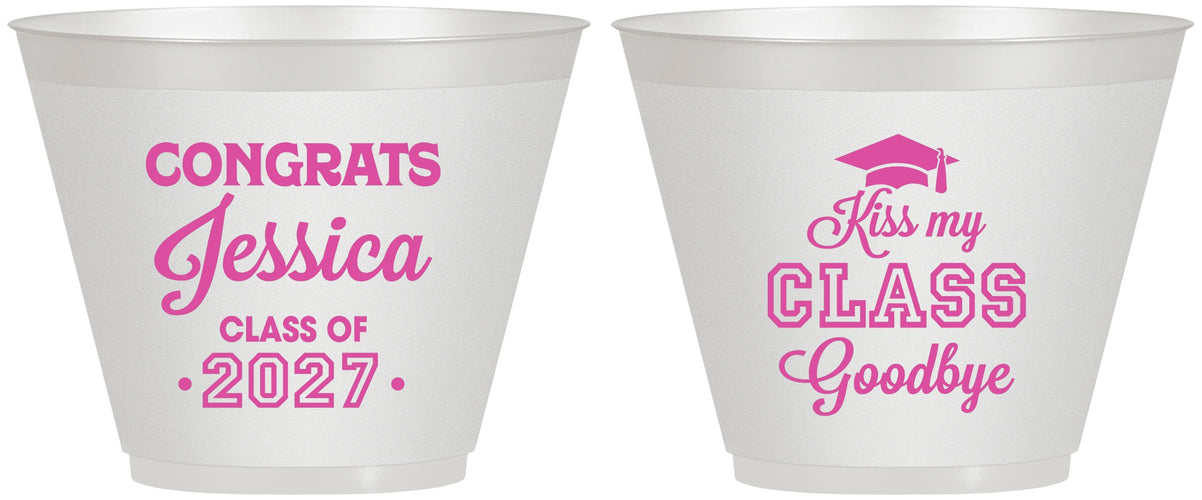 Custom Graduation 9 oz Wine Frosted Cups - Class Of 2027 Kiss Class Goodbye | 130029