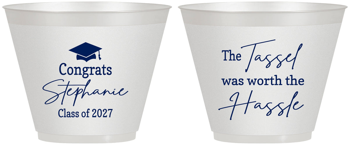 Custom Graduation 9 oz Wine Frosted Cups - Class Of 2027 Tassel Hassel | 130031