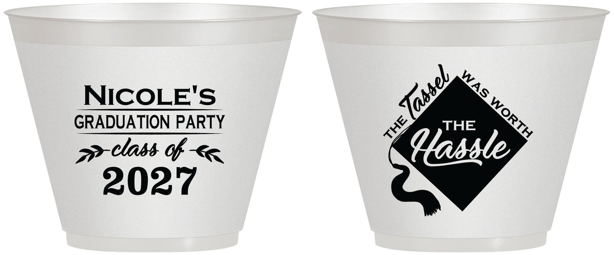 Custom Graduation 9 oz Wine Frosted Cups - Class Of 2027 Tassel Hassel | 130032