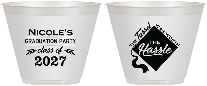 Custom Graduation 9 oz Wine Frosted Cups - Class Of 2027 Tassel Hassel | 130032