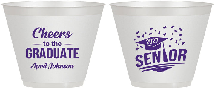 Custom Graduation 9 oz Wine Frosted Cups - Class Of 2027 Cheers Graduate | 130035