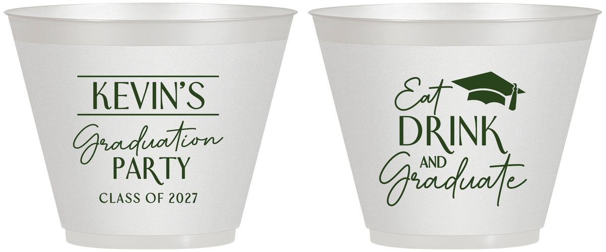 Custom Graduation 9 oz Wine Frosted Cups - Class Of 2027 Eat Drink Graduate | 130043