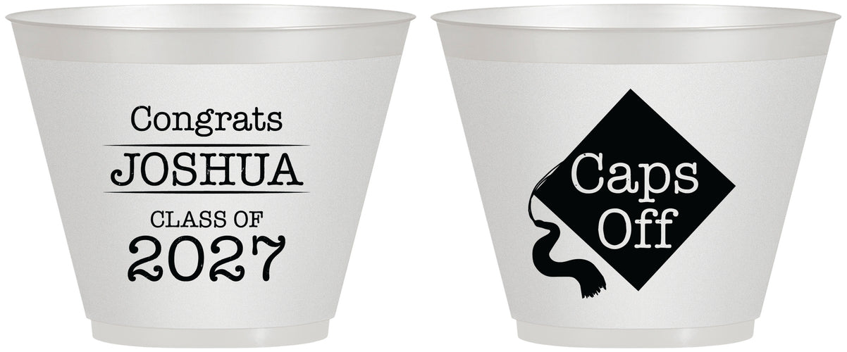 Custom Graduation 9 oz Wine Frosted Cups - Class Of 2027 Caps Off | 130045