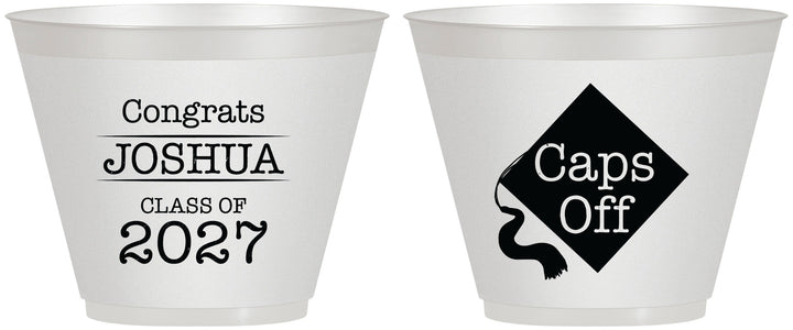 Custom Graduation 9 oz Wine Frosted Cups - Class Of 2027 Caps Off | 130045