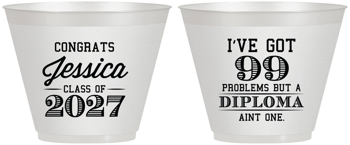 Custom Graduation 9 oz Wine Frosted Cups - Class Of 2027 99 Problems | 130047