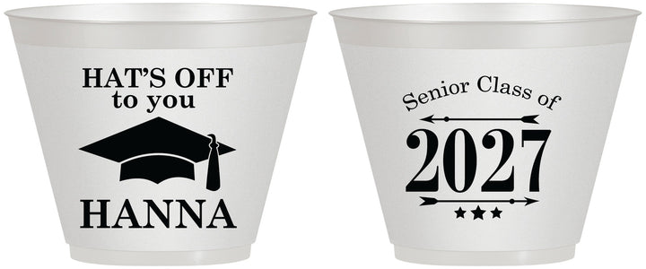 Custom Graduation 9 oz Wine Frosted Cups - Class Of 2027 Hats Off | 130049
