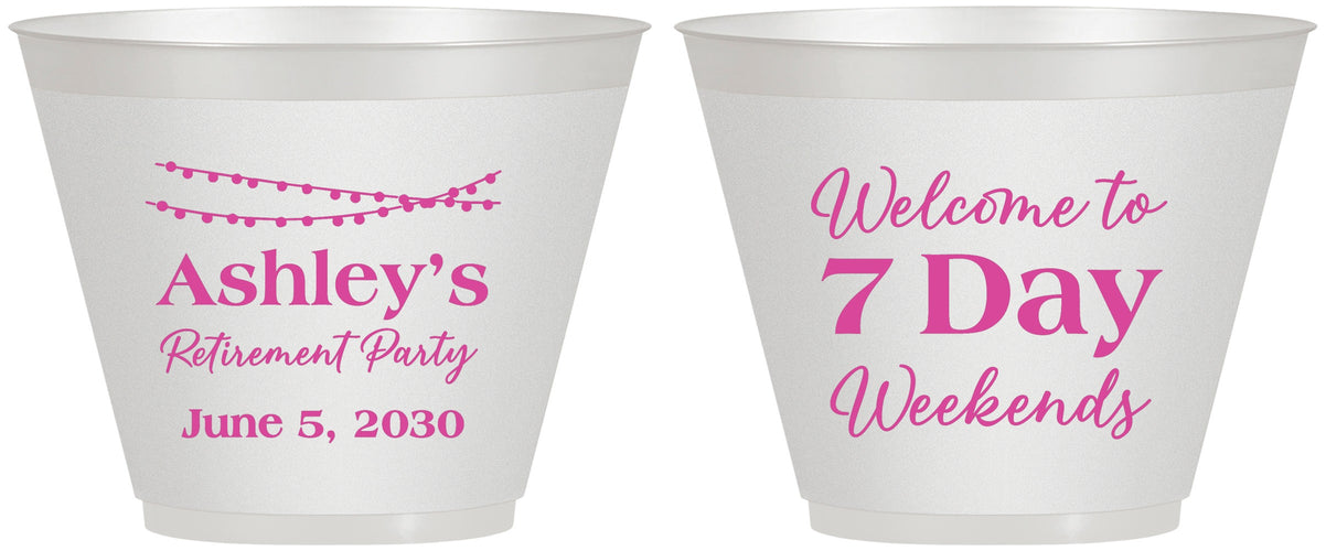 Custom Retirement 9 oz Wine Frosted Cups - 7 Day Weekends | 150004