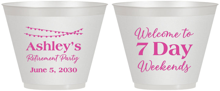 Custom Retirement 9 oz Wine Frosted Cups - 7 Day Weekends | 150004
