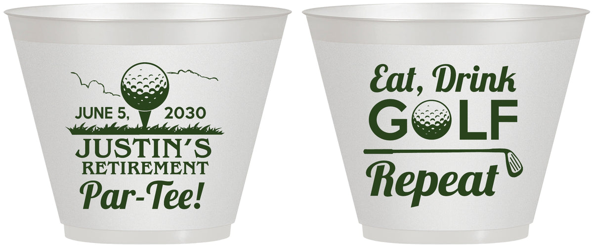 Custom Retirement 9 oz Wine Frosted Cups - Eat Drink Golf Repeat | 150005